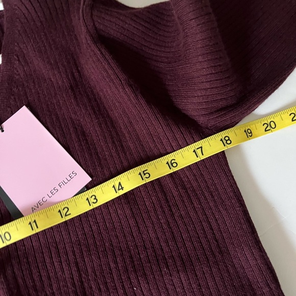 Anthropologie Avec Les Filles burgundy ribbed cardigan heart buttons sz L - Picture 11 of 13